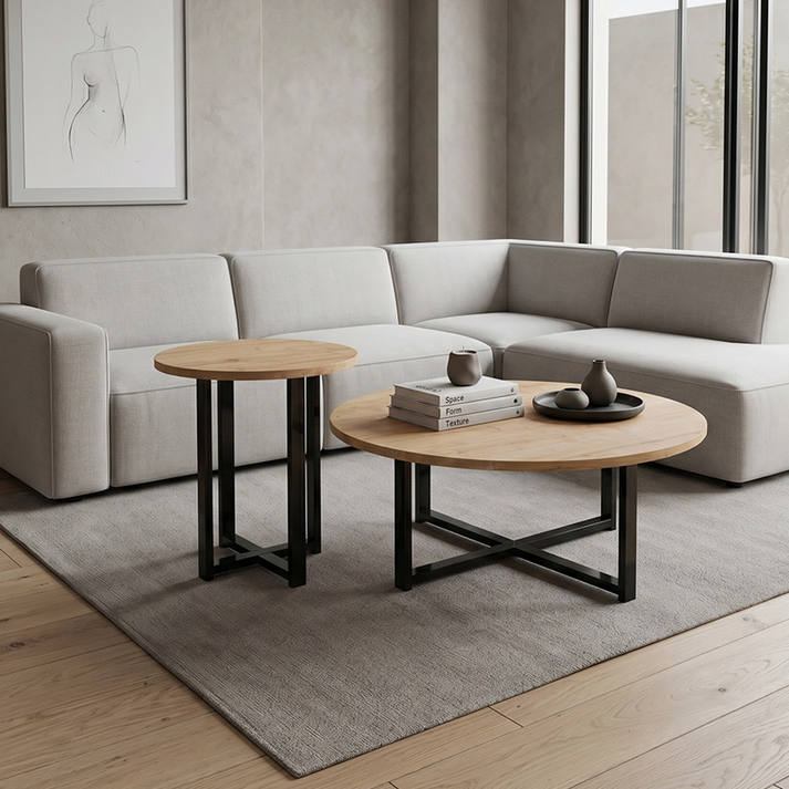 Τραπεζάκι σαλονιού σετ 2 τμχ Mesa χρώμα sapphire oak Ø90x35,5εκ.