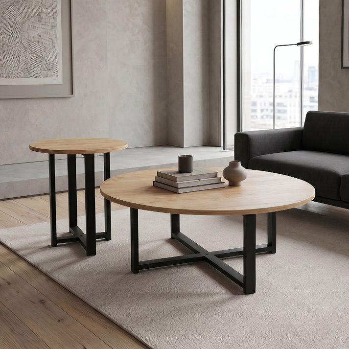 Τραπεζάκι σαλονιού σετ 2 τμχ Mesa χρώμα sapphire oak Ø90x35,5εκ.