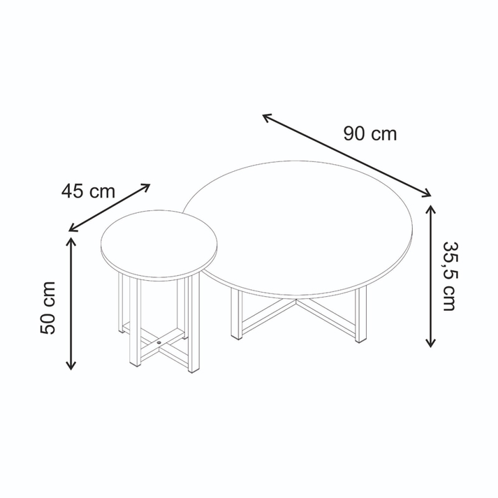 Τραπεζάκι σαλονιού σετ 2 τμχ Mesa χρώμα sapphire oak Ø90x35,5εκ.