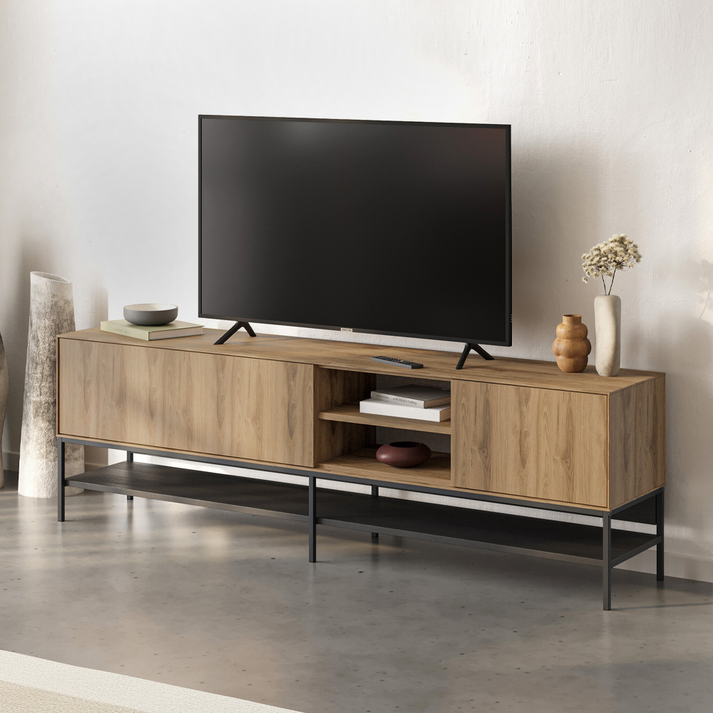 Έπιπλο τηλεόρασης Amira χρώμα καρυδί Ud - black wood 180x35x55εκ.