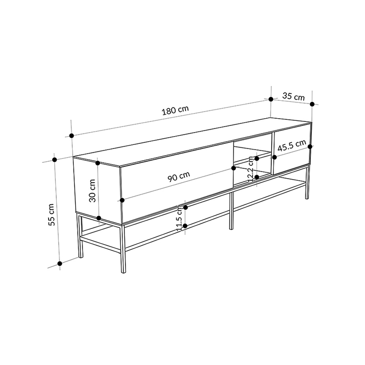 Έπιπλο τηλεόρασης Amira χρώμα καρυδί Ud - black wood 180x35x55εκ.