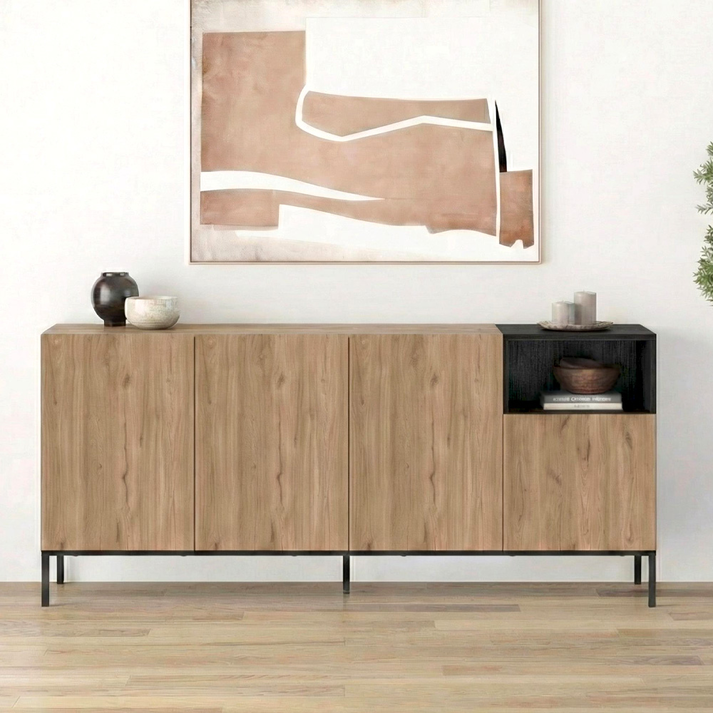 Μπουφές Cailinχρώμα sepet oak - black wood 180x41,8x80εκ.