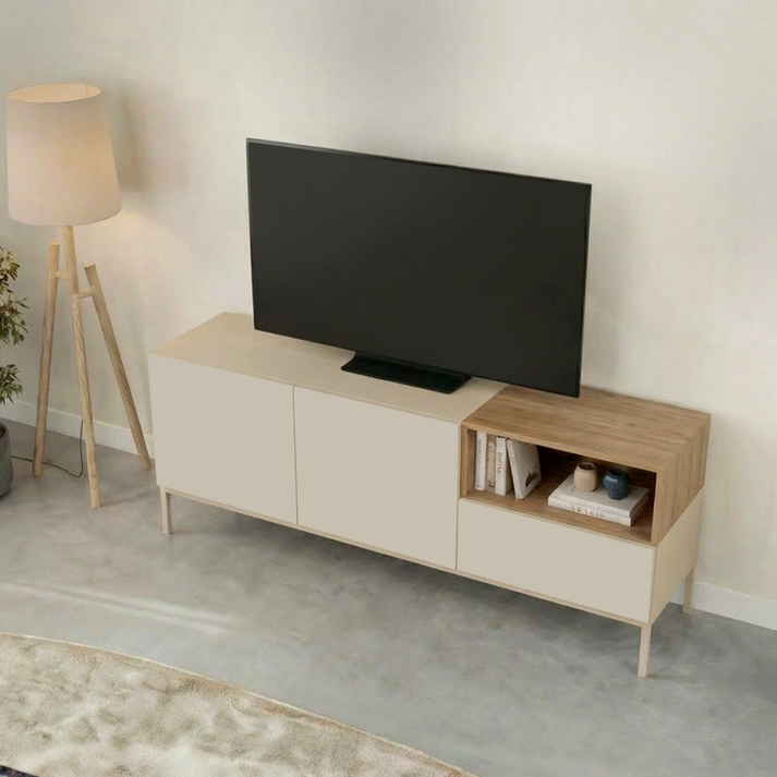 Έπιπλο τηλεόρασης Cailin χρώμα sandstone - sepet oak 140x41,8x55εκ.
