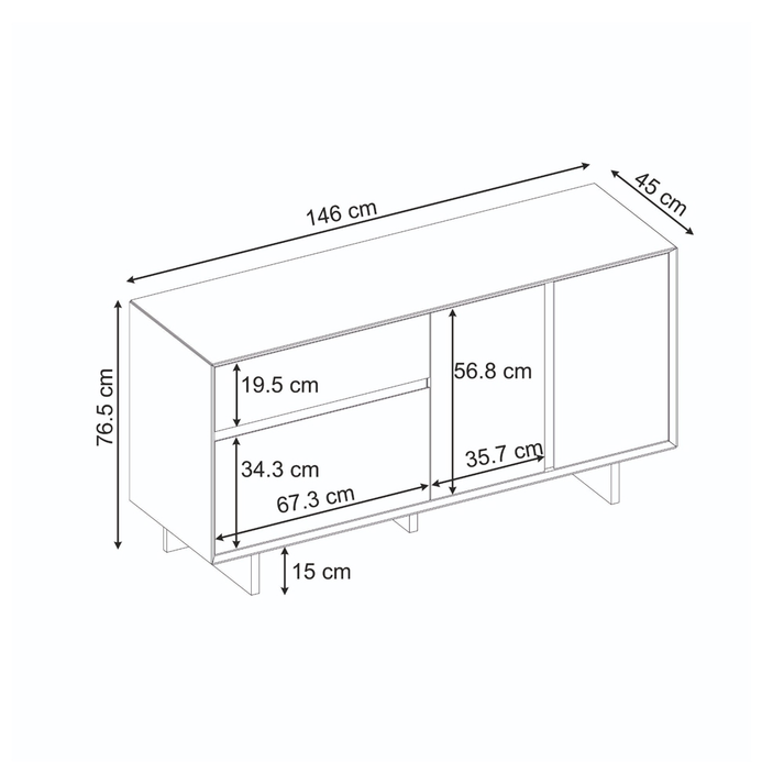 Μπουφές Capri χρώμα καρυδί milano 146x45x76,5εκ.