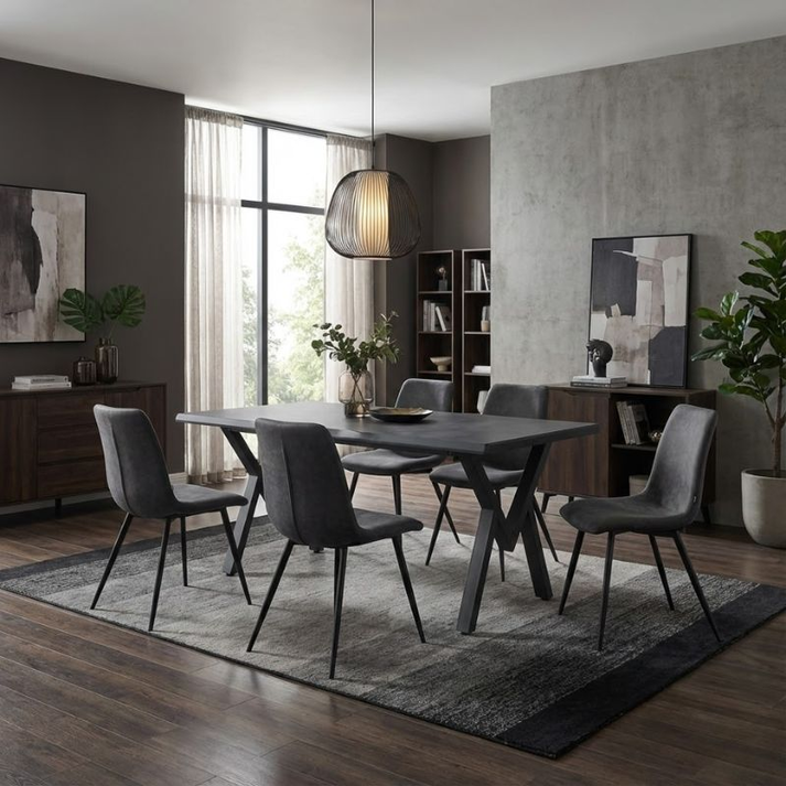 Τραπέζι Walter Mdf - μεταλλικό χρώμα σκούρο γκρι σκυροδέματος 160x80x75εκ.