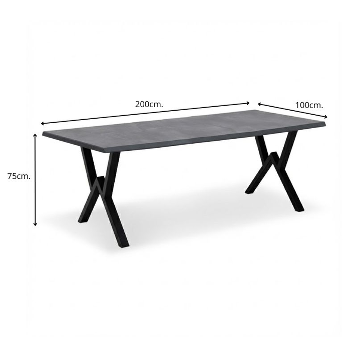 Τραπέζι Walter Mdf - μεταλλικό χρώμα σκούρο γκρι σκυροδέματος 200x100x75εκ.