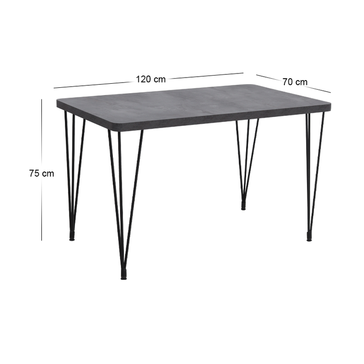 Τραπέζι Roger Mdf - μεταλλικό χρώμα σκούρο γκρι σκυροδέματος 120x70x75εκ.