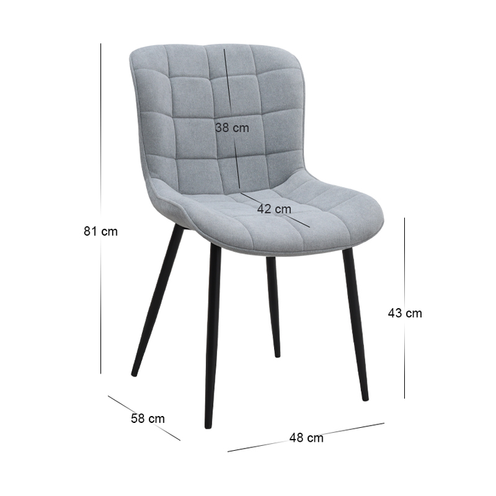 Καρέκλα τραπεζαρίας Chiara γκρι ύφασμα - μεταλλικό μαύρο πόδι 48x58x81εκ.