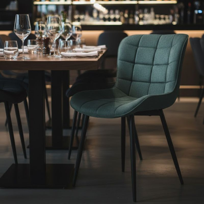 Καρέκλα τραπεζαρίας Chiara πράσινο ύφασμα - μεταλλικό μαύρο πόδι 48x58x81εκ.