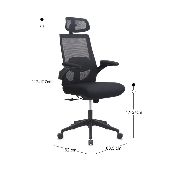 Καρέκλα γραφείου διευθυντική Belora με ύφασμα Mesh χρώμα μαύρο 63,5x62x117/127εκ.