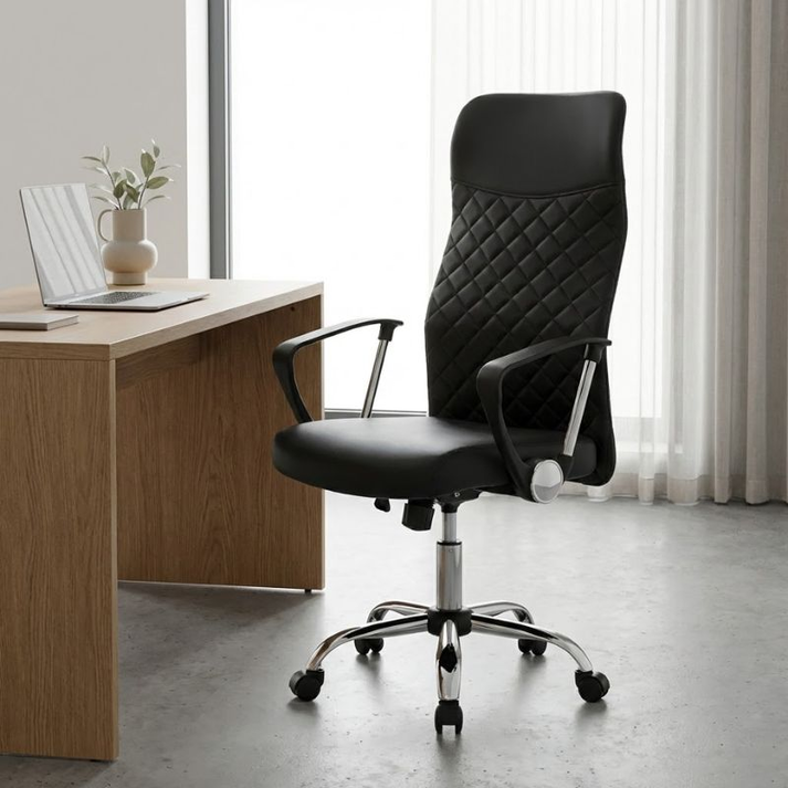 Καρέκλα γραφείου Novaro από τεχνόδερμα χρώμα μαύρο 61x68x111/121εκ.