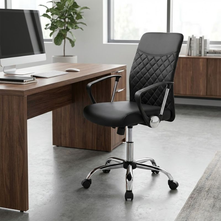 Καρέκλα γραφείου Avelon από τεχνόδερμα χρώμα μαύρο 60x56x94/103εκ.