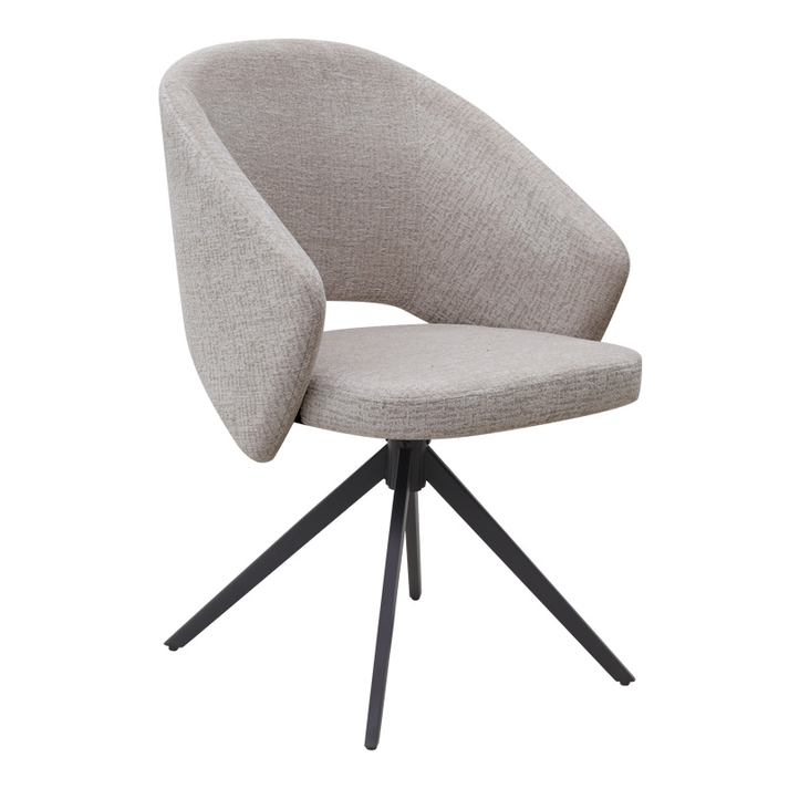 Πολυθρόνα τραπεζαρίας Milano περιστρεφόμενη χρώμα ανοιχτό μπεζ ύφασμα - μεταλλικό μαύρο πόδι 64x64x83εκ.