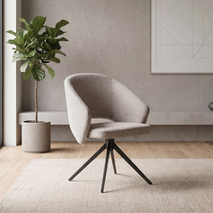 Πολυθρόνα τραπεζαρίας Milano περιστρεφόμενη χρώμα ανοιχτό μπεζ ύφασμα - μεταλλικό μαύρο πόδι 64x64x83εκ.