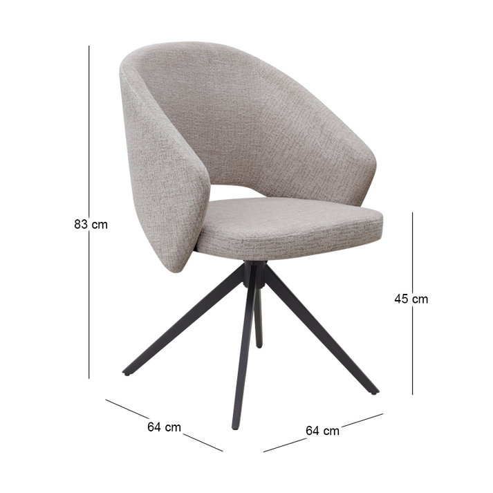 Πολυθρόνα τραπεζαρίας Milano περιστρεφόμενη χρώμα ανοιχτό μπεζ ύφασμα - μεταλλικό μαύρο πόδι 64x64x83εκ.