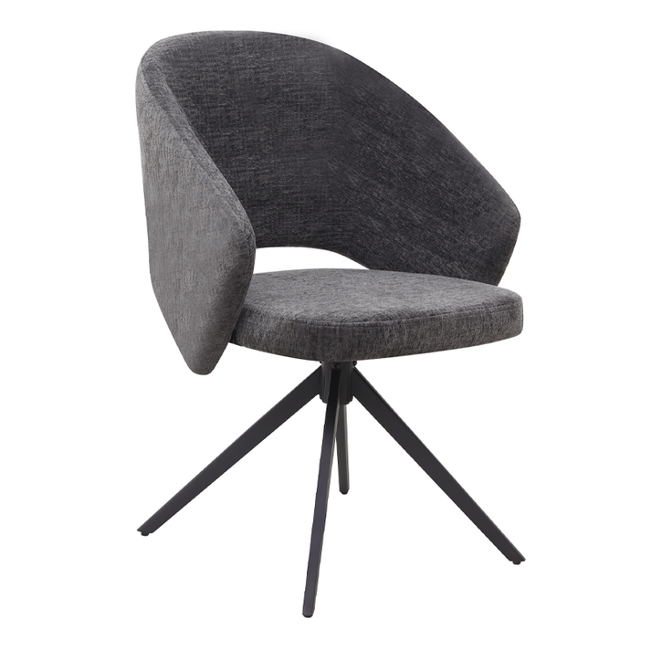 Πολυθρόνα τραπεζαρίας Milano περιστρεφόμενη χρώμα ανθρακί ύφασμα - μεταλλικό μαύρο πόδι 64x64x83εκ.