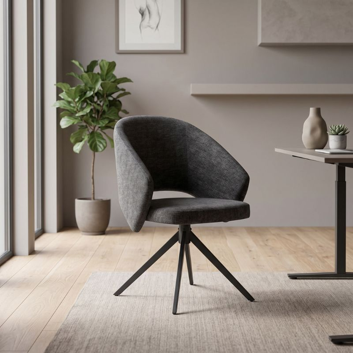 Πολυθρόνα τραπεζαρίας Milano περιστρεφόμενη χρώμα ανθρακί ύφασμα - μεταλλικό μαύρο πόδι 64x64x83εκ.