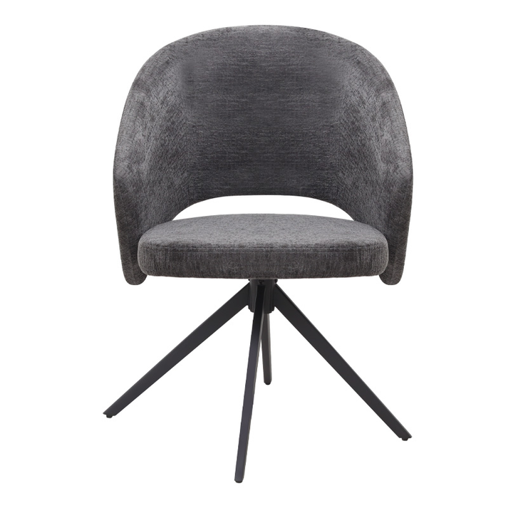 Πολυθρόνα τραπεζαρίας Milano περιστρεφόμενη χρώμα ανθρακί ύφασμα - μεταλλικό μαύρο πόδι 64x64x83εκ.