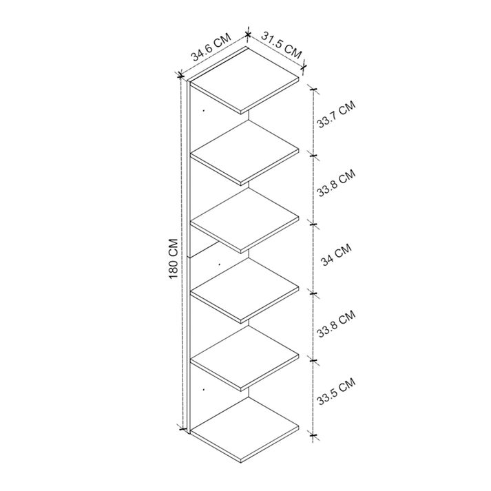 Βιβλιοθήκη - Ραφιέρα τοίχου Ogden χρώμα μαύρο εφέ μαρμάρου 34,5x30x180εκ.