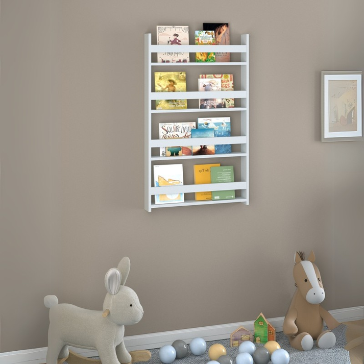 Επιτοίχια βιβλιοθήκη - ραφιέρα Montessori χρώμα λευκό 74x10x120εκ.