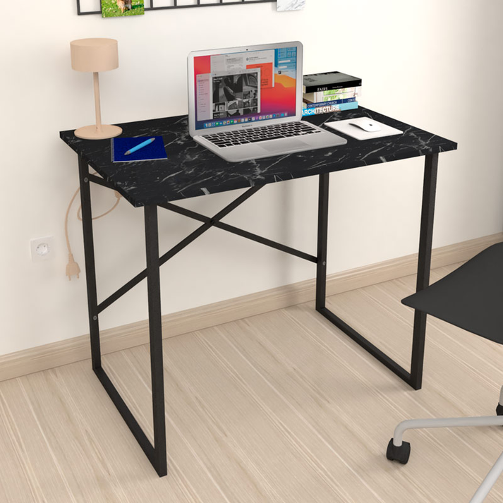 Γραφείο εργασίας Rilke χρώμα μαύρο εφέ μαρμάρου 90x60x75εκ.