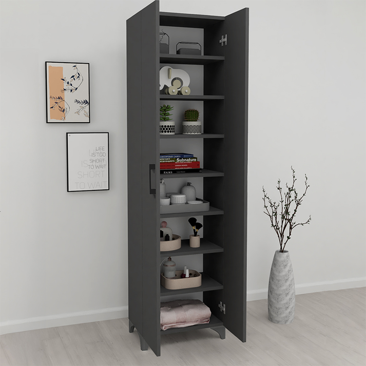 Ντουλάπα - Παπουτσοθήκη Lilly χρώμα ανθρακί 49x32x178εκ.