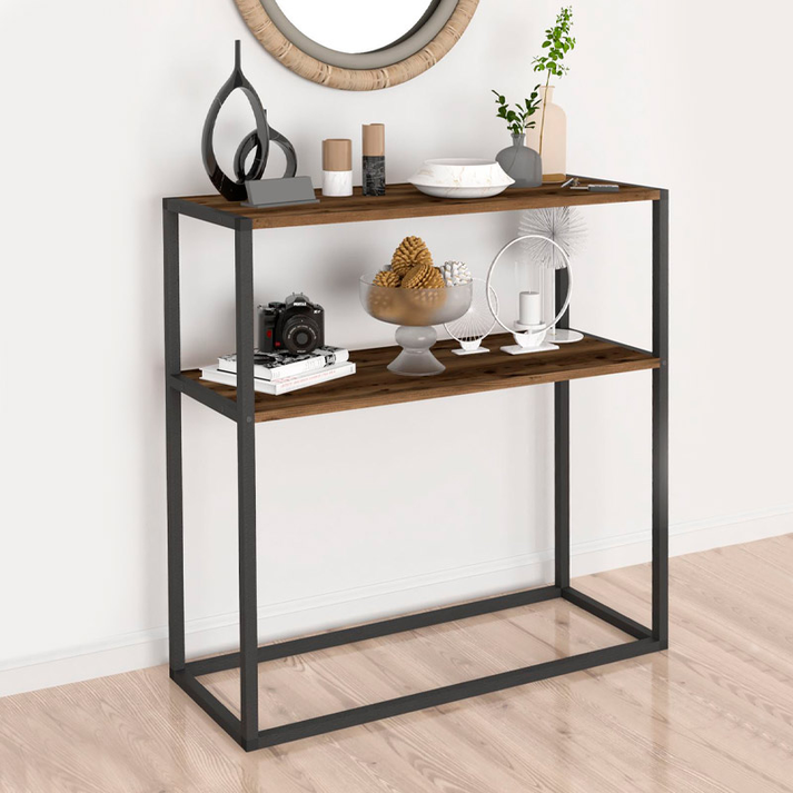 Κονσόλα Castel μεταλλική - μελαμίνης χρώμα μαύρο - καπνιστή καρυδιά 90x33,5x90εκ.