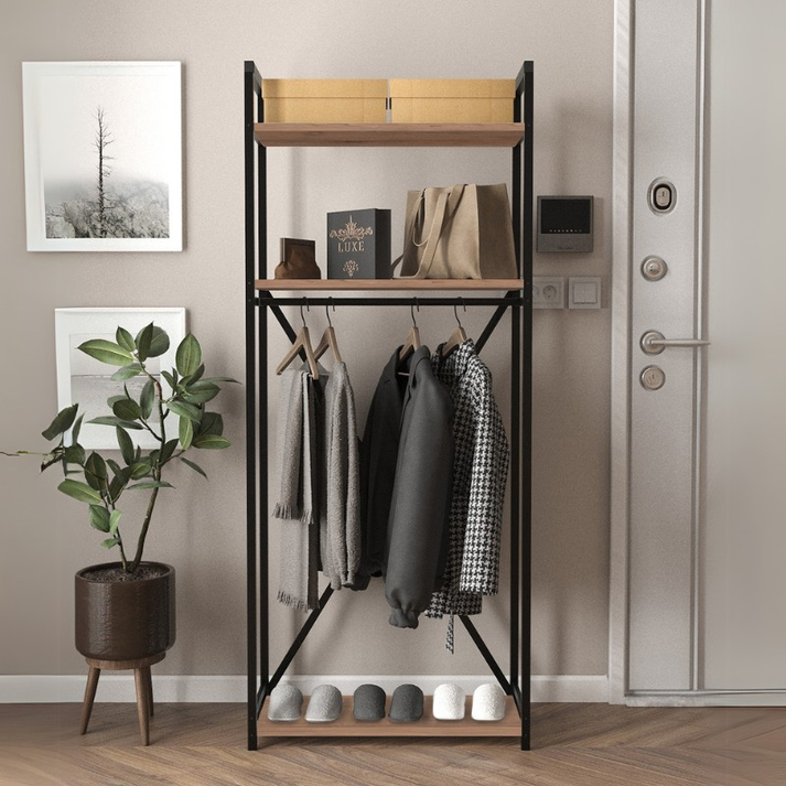 Έπιπλο εισόδου - Κρεμάστρα Zula μεταλλική - μελαμίνης χρώμα μαύρο - pine oak 66x30x160εκ.