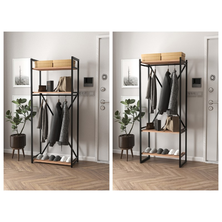 Έπιπλο εισόδου - Κρεμάστρα Zula μεταλλική - μελαμίνης χρώμα μαύρο - pine oak 66x30x160εκ.