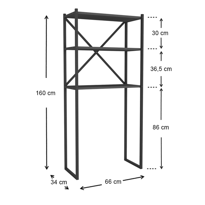 Έπιπλο πλυντηρίου Mindy μεταλλικό - μελαμίνης χρώμα μαύρο - ανθρακί 66x34x160εκ.