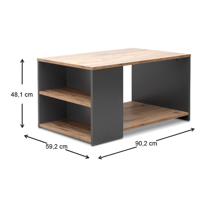 Τραπεζάκι σαλονιού Sylvia χρώμα pine oak - ανθρακί 90,2x59,2x48,1εκ.