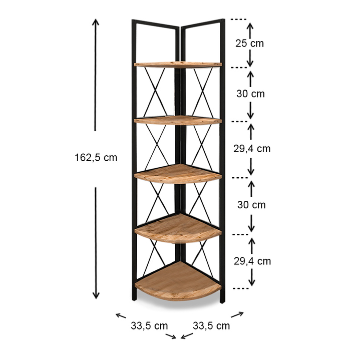 Βιβλιοθήκη γωνιακή Kelsie χρώμα μαύρο - pine oak 33x33x162εκ.