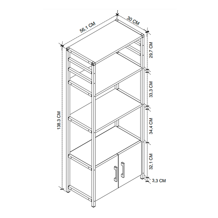 Έπιπλο κουζίνας Agero μεταλλικό - μελαμίνης χρώμα μαύρο - pine oak 56,1x30x138,3εκ.
