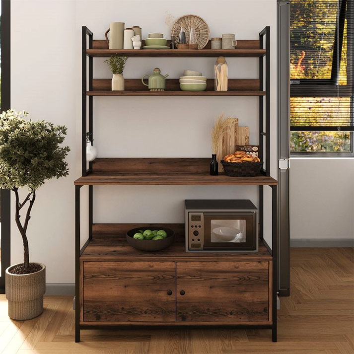 Έπιπλο κουζίνας Severo μεταλλικό - μελαμίνης χρώμα μαύρο - καπνιστή καρυδιά 101x36x160εκ.