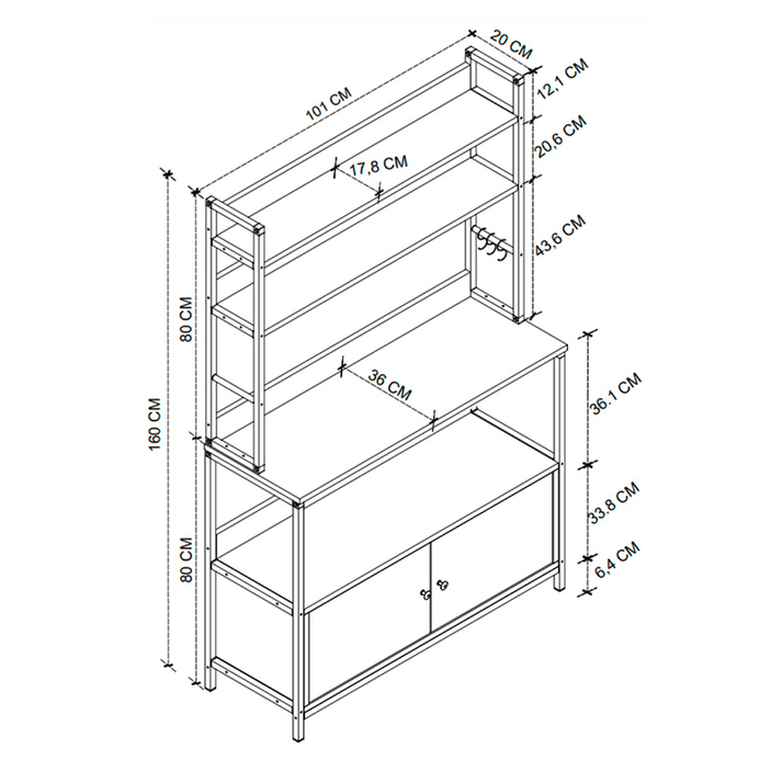 Έπιπλο κουζίνας Severo μεταλλικό - μελαμίνης χρώμα μαύρο - καπνιστή καρυδιά 101x36x160εκ.