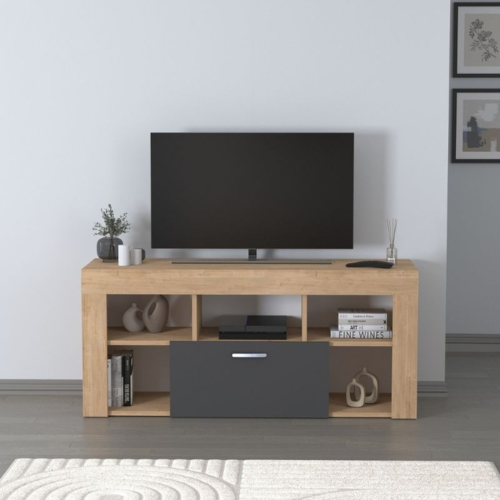 Έπιπλο τηλεόρασης Midili χρώμα sapphire oak - ανθρακί 135x42x60,7εκ.