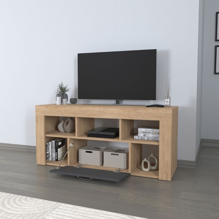 Έπιπλο τηλεόρασης Midili χρώμα sapphire oak - ανθρακί 135x42x60,7εκ.