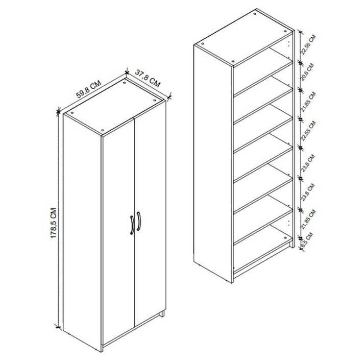 Παπουτσοθήκη Renso δίφυλλη χρώμα λευκό 59,8x37,8x178,5εκ.
