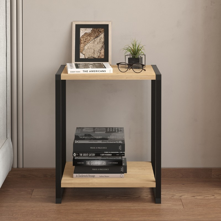 Κομοδίνο Gina χρώμα sapphire oak - μαύρο 39x30x48εκ.