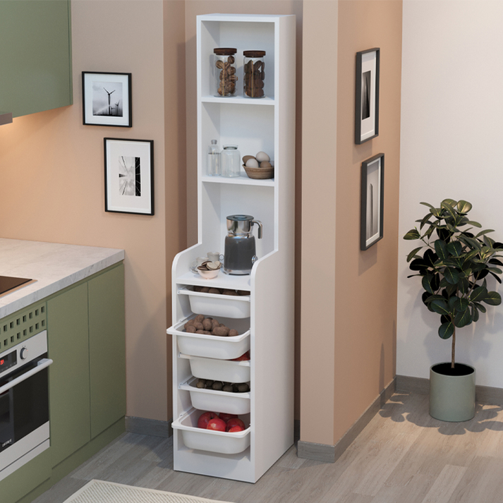 Έπιπλο κουζίνας - μπάνιου Utah με 5 συρτάρια χρώμα λευκό 34,6x44,3x178εκ.