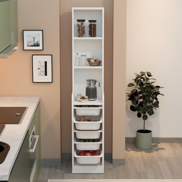 Έπιπλο κουζίνας - μπάνιου Utah με 5 συρτάρια χρώμα λευκό 34,6x44,3x178εκ.