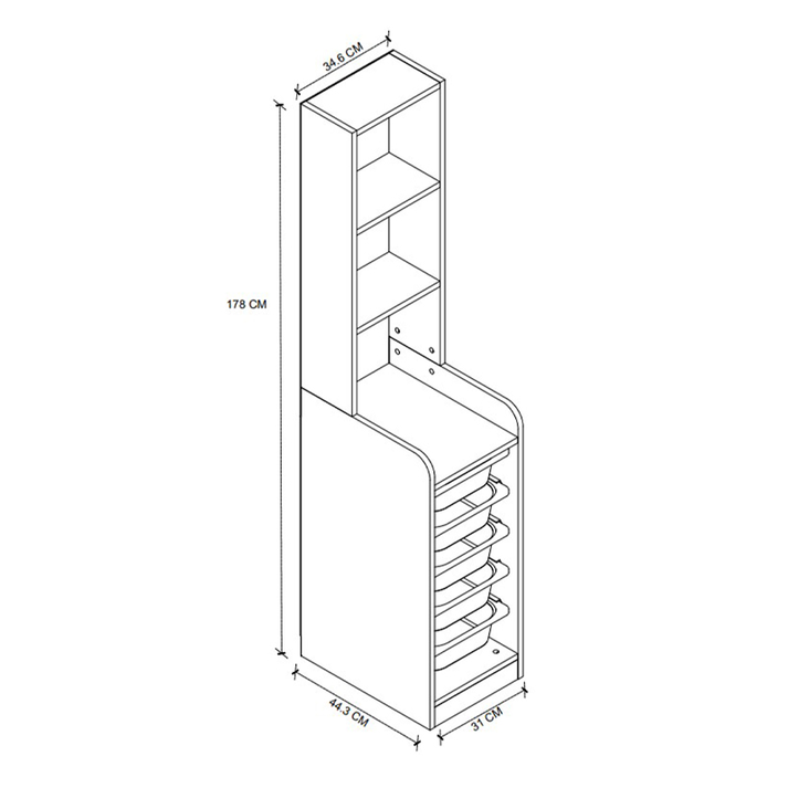Έπιπλο κουζίνας - μπάνιου Utah με 5 συρτάρια χρώμα λευκό 34,6x44,3x178εκ.