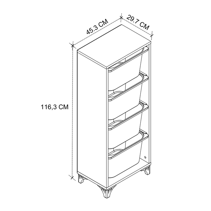 Συρταριέρα κουζίνας - μπάνιου Kayra με 4 συρτάρια χρώμα λευκό 45,3x29,7x116,3εκ.