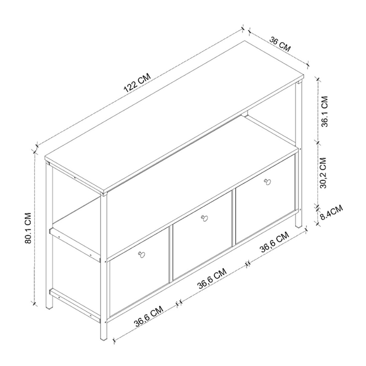 Μπουφές Mars χρώμα rustic καρυδί 122x36x80,1εκ.