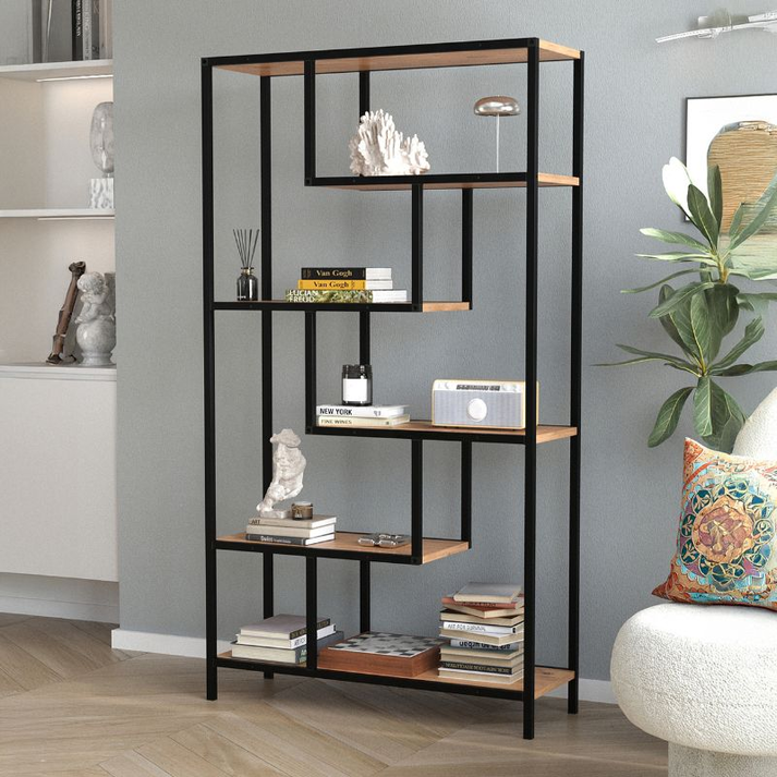 Βιβλιοθήκη Larissa  χρώμα μαύρο - pine oak 90x30x159εκ.