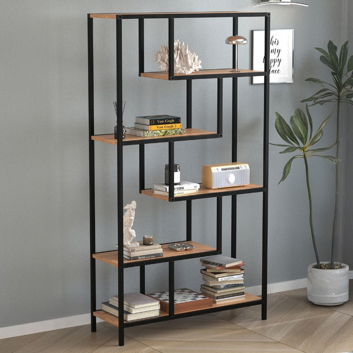 Βιβλιοθήκη Larissa  χρώμα μαύρο - pine oak 90x30x159εκ.