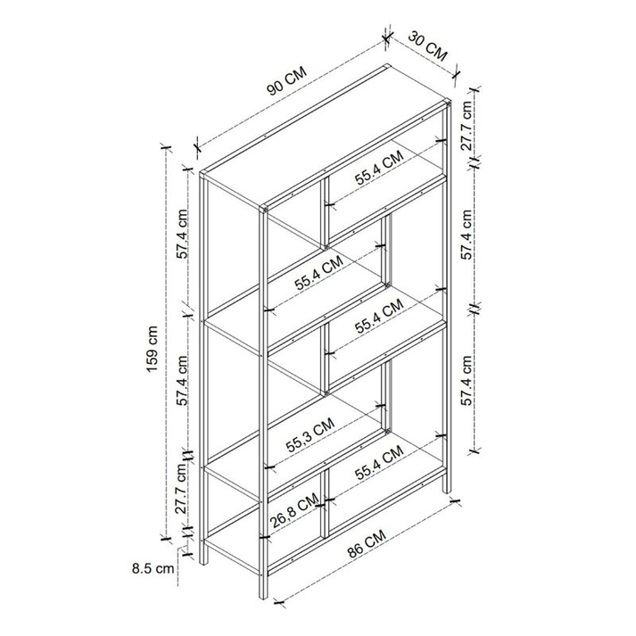 Βιβλιοθήκη Larissa  χρώμα μαύρο - pine oak 90x30x159εκ.