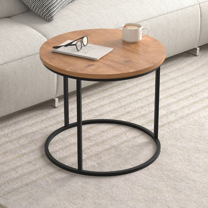 Τραπεζάκι σαλονιού σετ 2 τμχ Hilal χρώμα pine oak Ø66x49,5εκ.