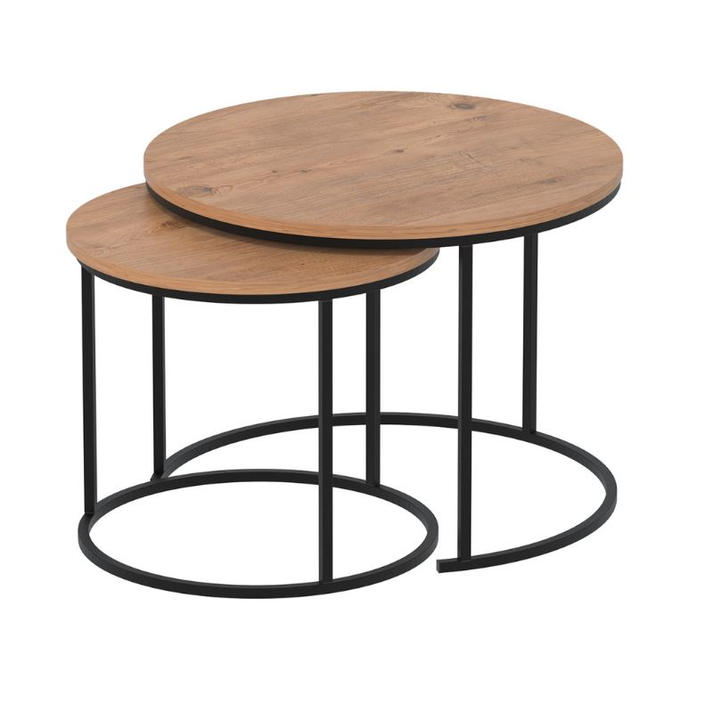 Τραπεζάκι σαλονιού σετ 2 τμχ Hilal χρώμα pine oak Ø66x49,5εκ.