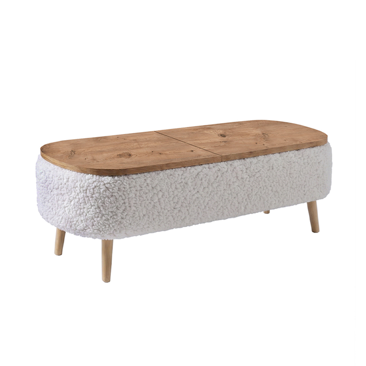 Έπιπλο τηλεόρασης Luno ύφασμα teddy χρώμα λευκό - pine oak 120x30x45εκ.